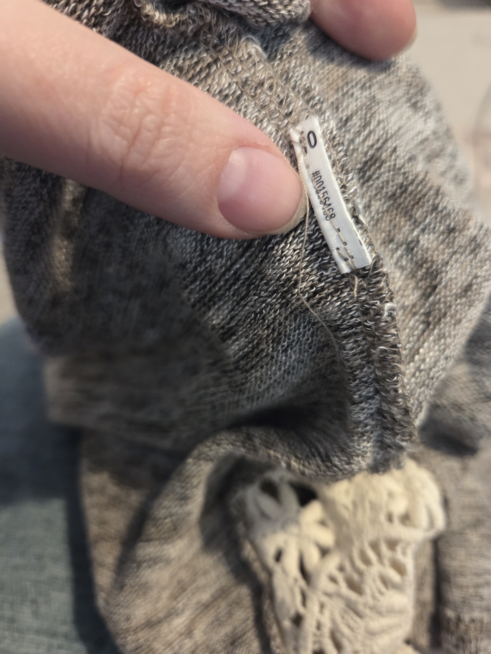 Forever 21 Gray Marled Long Sleeve Scoop Top with White Lace Insets - Picture 5 of 5